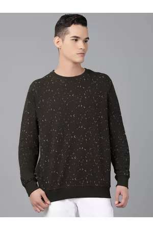 Richlook Men Olive Green & Grey Printed Sweatshirt