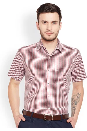 HANCOCK Men Maroon & White Slim Fit Checked Formal Shirt