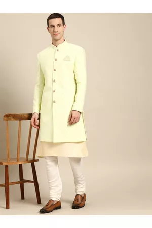 KISAH Men Cotton Kurta & Indowestern Sherwani with Churidar Set