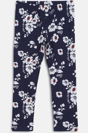 chicco Girls Navy Blue & White Floral Printed Ankle-Length Leggings