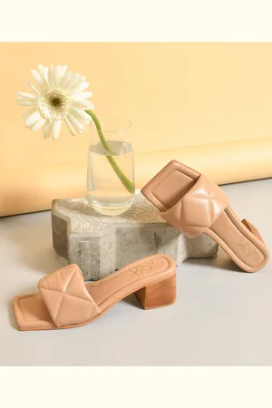 Zebba Beige Block Peep Toes with Buckles