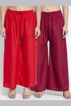 Jinfo Women Red & Maroon Set Of 2 Solid Flared Fit Palazzo