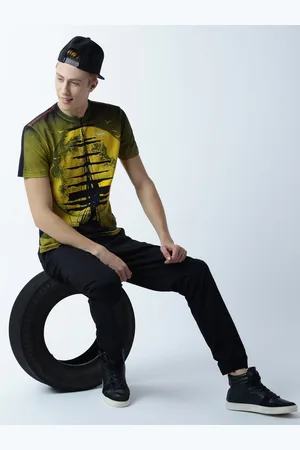 Huetrap Men Black & Yellow Printed Round Neck T-shirt