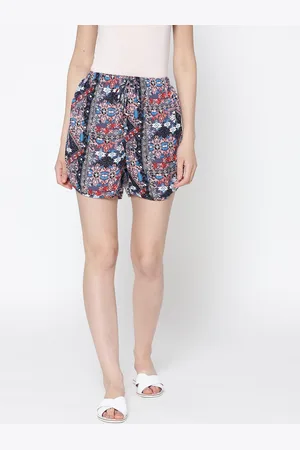 Sera Women Navy Blue Printed Regular Fit Shorts