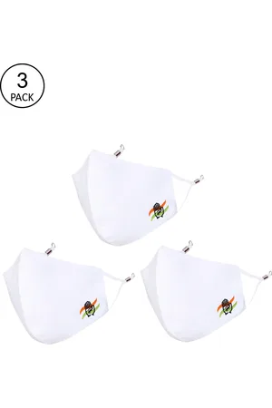 Masq Unisex Pack Of 4 White Solid 4-Ply Pure Cotton Adjustable Cloth Masks