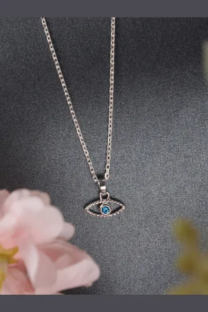 CLARA Woman Silver-Toned Rhodium-Plated CZ Stone-Studded Evil Eye Chain Pendant