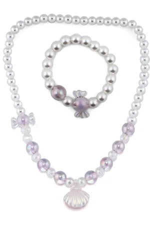 EL REGALO Girls Purple Beaded Necklace Bracelet Jewellery Set