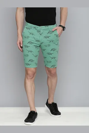 The Indian Garage Co Men Green Animal Printed Slim Fit Chino Shorts