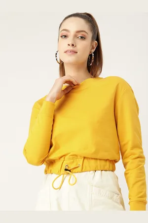 DressBerry Women Mustard Yellow Solid Sweatshirt