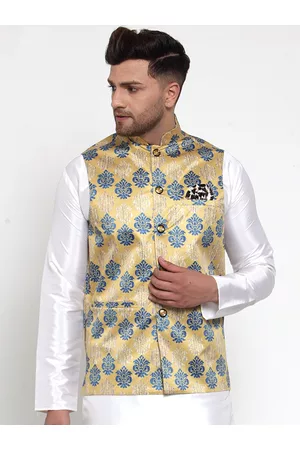Jompers Men Gold-Coloured Printed Nehru Jacket