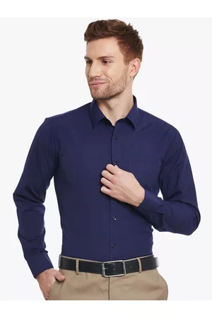 English Navy Men Navy Blue Slim Fit Solid Formal Shirt