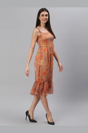 Cation Women Yellow & Beige Printed A-Line Dress