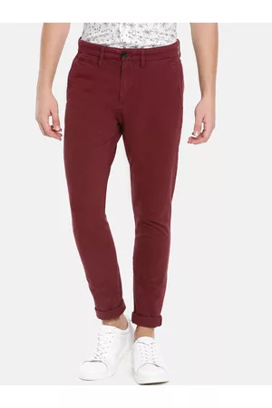 Celio Men Maroon Skinny Fit Solid Regular Trousers