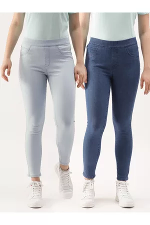 DressBerry Women Pack of 2 Solid Super Skinny Fit Ankle-Length Denim Jeggings