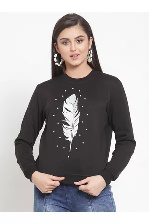 KASSUALLY Women Black & Off-White Printed Sweatshirt