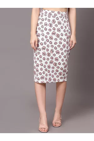 KASSUALLY Women White & Pink graphic Printed Skirts