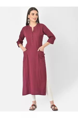Pistaa Women Wine Solid Cotton Straight Kurta