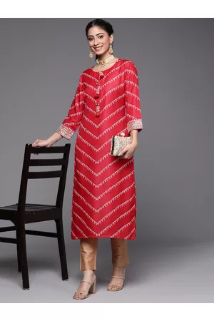 Varanga Women Red Bandhani Printed Kurta