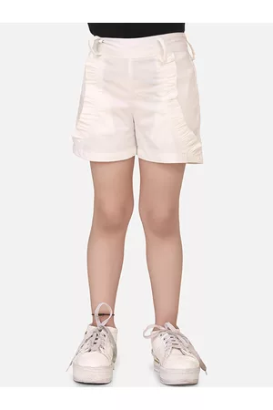 Cutiekins Girls White Solid Regular Fit Shorts