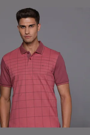 Louis Philippe Men Pink Checked Polo Collar T-shirt