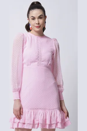 MARC LOUIS Women Pink Georgette A-Line Dress