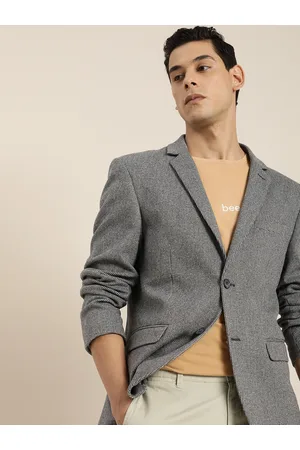 Invictus Men Grey Self-Design Slim Fit Single-Breasted Casual Blazer