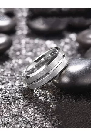 Yellow Chimes Men Rhodium-Plated Silver-Toned Stainless Steel Band Ring