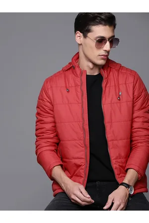 Louis Philippe Men Red Solid Concealed Hooded Padded Jacket