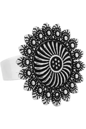 Adwitiya Collection Oxidized Silver-Plated Adjustable Finger Ring