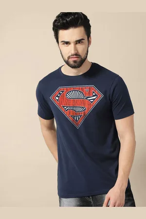 Free Authority Men Blue & Orange Superman Printed T-shirt