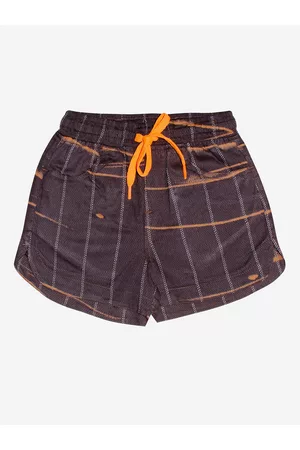 KiddoPanti Girls Brown Checked Shorts