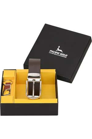 Pacific Men Brown & Silver-Toned Genuine Leather Accessory Gift Set