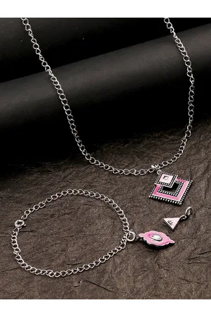 Voylla Womens Silver & Pink Shade Enameled Charms Pendant with Bracelet