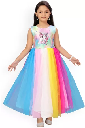 Aarika Girls Multicoloured Unicorn Printed Maxi Fit & Flare Dress