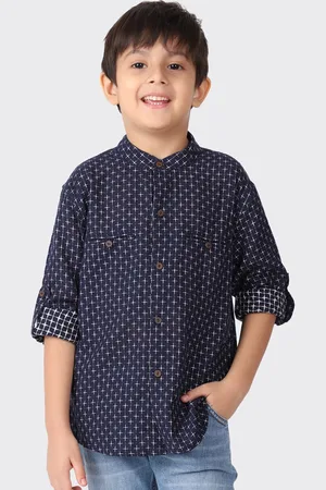 Fabindia Boys Blue Printed Cotton Casual Shirt