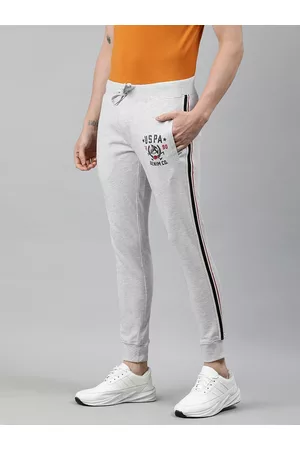 Ralph Lauren Men Grey Melange Slim Fit Solid Joggers with Side Stripes