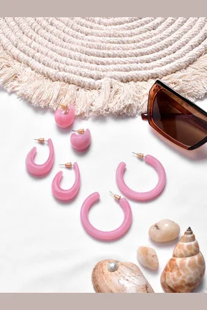 BeWitched Pink Contemporary Half Hoop Earrings
