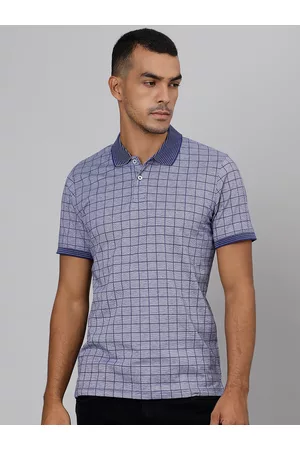 Richlook Men Blue Checked Polo Collar Slim Fit T-shirt