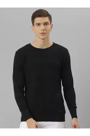 Richlook Men Black Striped Pullover