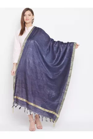 Clora Creation Navy Blue & Golden Solid Dupatta