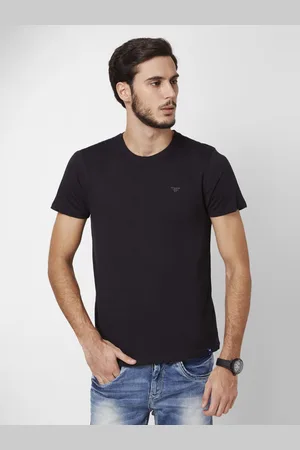 Lifestyle Men Black Solid Round Neck T-shirt