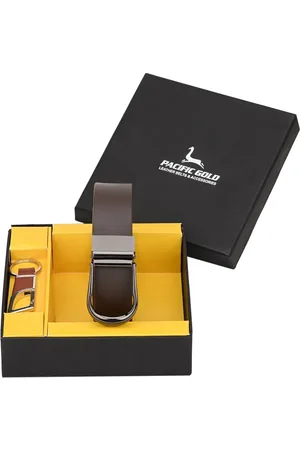 Pacific Men Brown & Silver-Toned Genuine Leather Accessory Gift Set