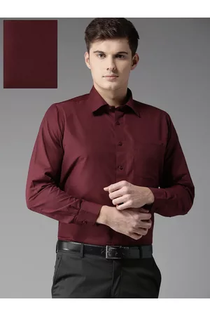 DENNISON Men Burgundy Regular Fit Solid Formal Shirt
