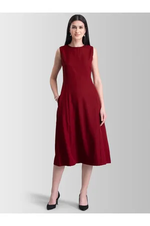 FableStreet Women Maroon Solid Fit and Flare Dress
