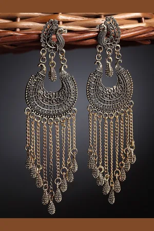 Arrabi Gold-Toned Teardrop Shaped Drop Earrings