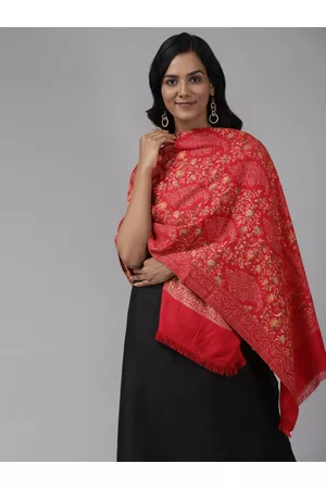 Indo Era Red Ethnic Motifs Woven Design Viscose Rayon Stole
