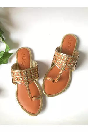 Sole House Women Tan Filigree Kolapuri One Toe Flats