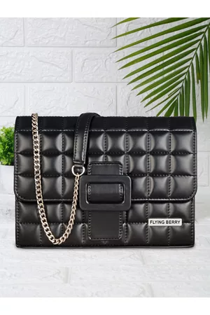 FLYING BERRY Black PU Structured Sling Bag with Quilted