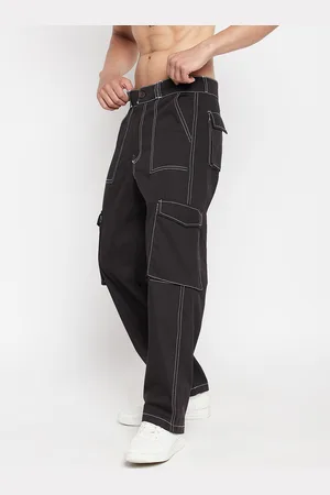 FUGAZEE Men Black Relaxed Loose Fit Cargos Trousers