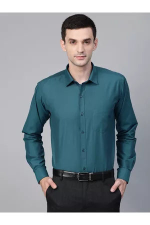 MANQ Men Teal Blue Slim Fit Solid Formal Shirt